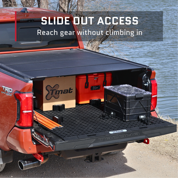 Organized truck bed with Tmat — everything stays put