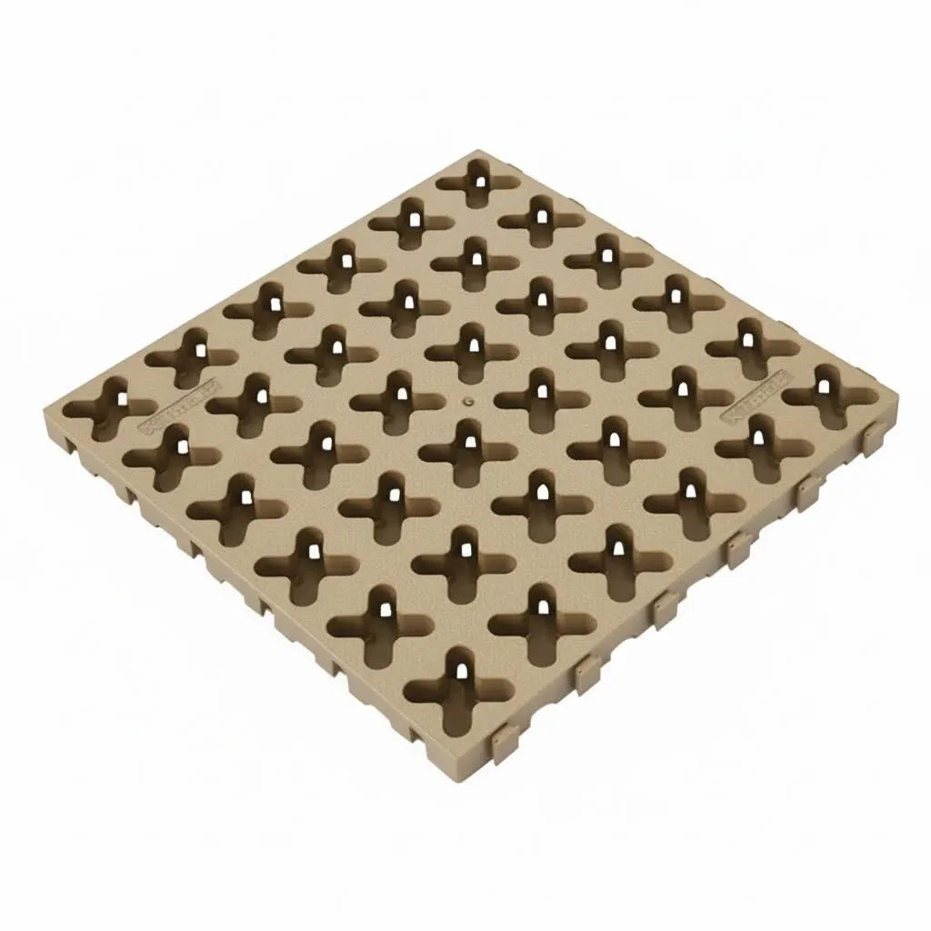 12" x 12" Tmat Interlocking Panel - Six Connectors With Drainage - Tan (Single)